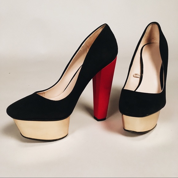 black and gold platform shoes